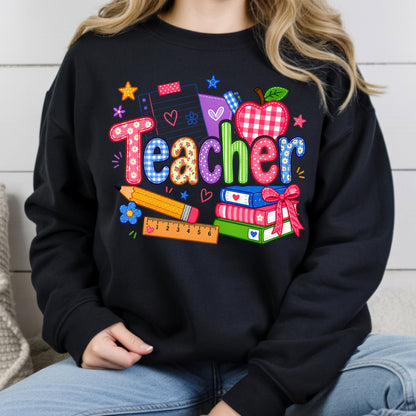 Teacher Apple Books Pencil T-Shirt, Colorful School Supplies Back to School Comfort Color Tee