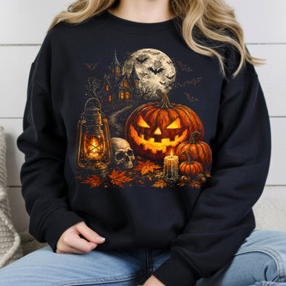 Vintage Haunted House Halloween T-Shirt, Pumpkin Lantern Jack O Lantern Spooky Autumn Tee