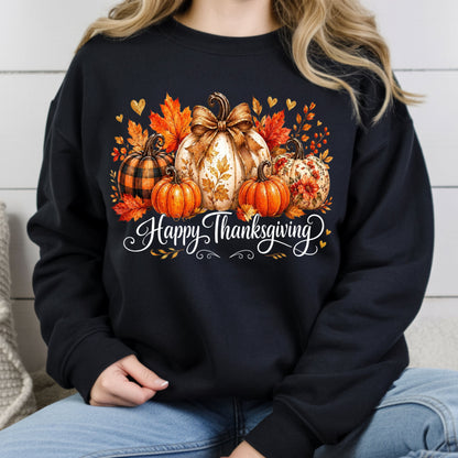 Happy Thanksgiving Fall Leaves Pumpkins Retro Autumn T-Shirt, Thanksgiving Tee
