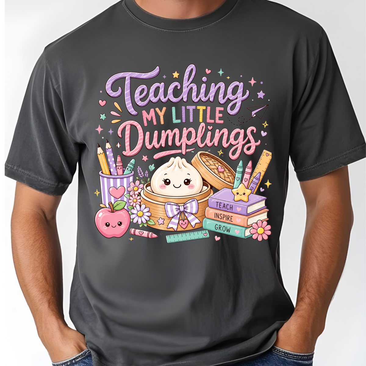 Teaching My Little Dumplings Teacher T-Shirt, Cute Pastel Kawaii School Life Tee