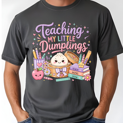 Teaching My Little Dumplings Teacher T-Shirt, Cute Pastel Kawaii School Life Tee