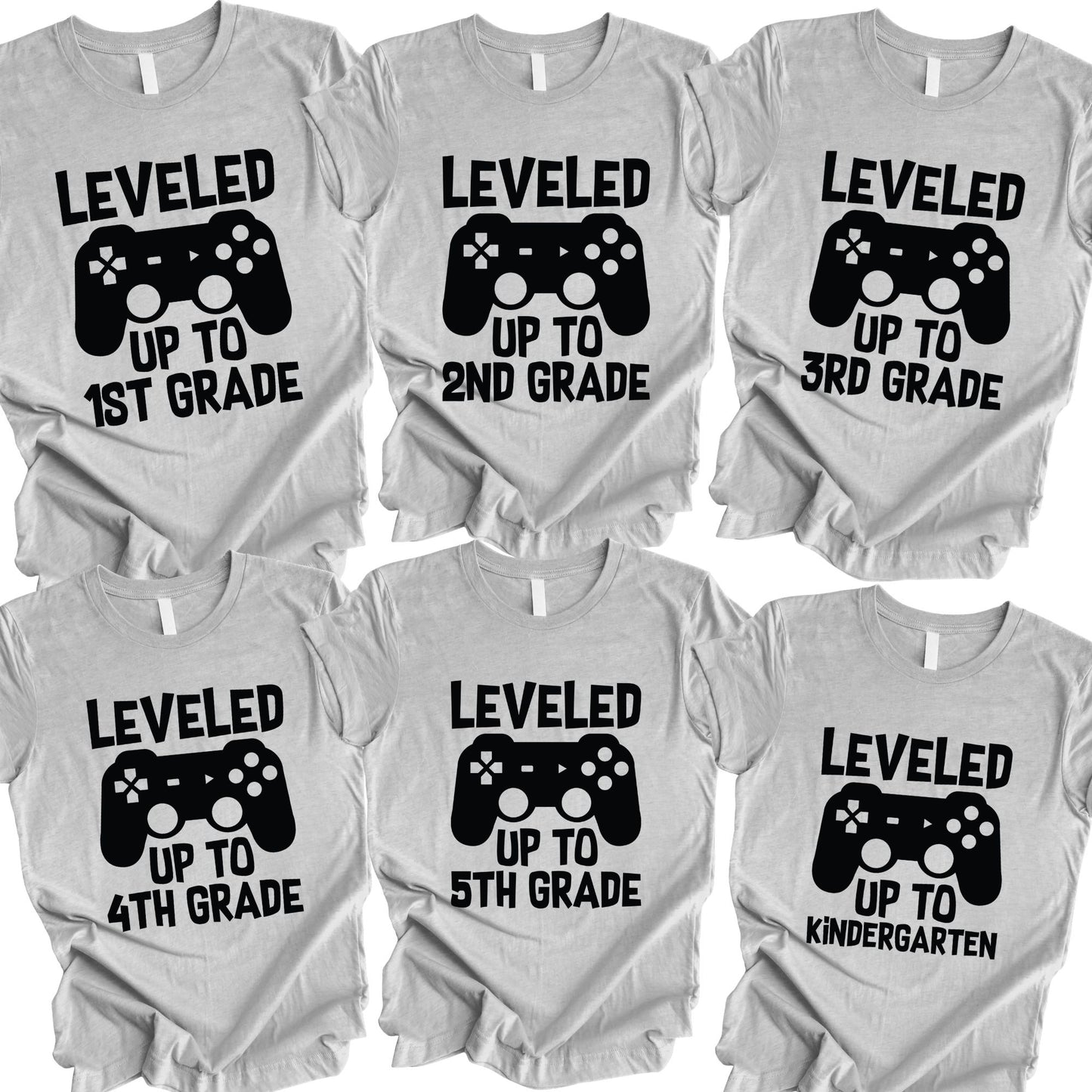 School Grade Shirt Leveled up to Kinderarten Pre-K First Grade Second Grade Third Grade Fourth Grade Fifth Grade Gamer Kids School Tees