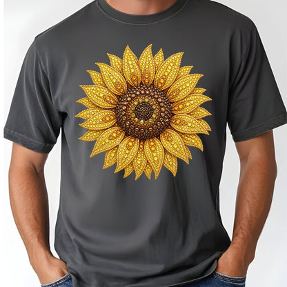 Sunflower Yellow Beaded Floral T-Shirt, Summer Fall Flower Tee