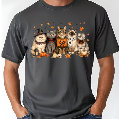 Halloween Cats Comfort Colors T Shirts Cute Witchy Kitty Sweater Tee Spooky Pumpkin Vampire Cat Shirt Autumn Fall Leaves Graphic Gifts