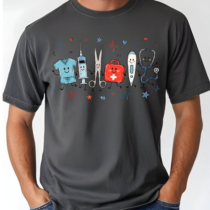 Cute Nurse Life Medical T-Shirt, Stethoscope Scrubs Syringe First Aid Healthcare Tee