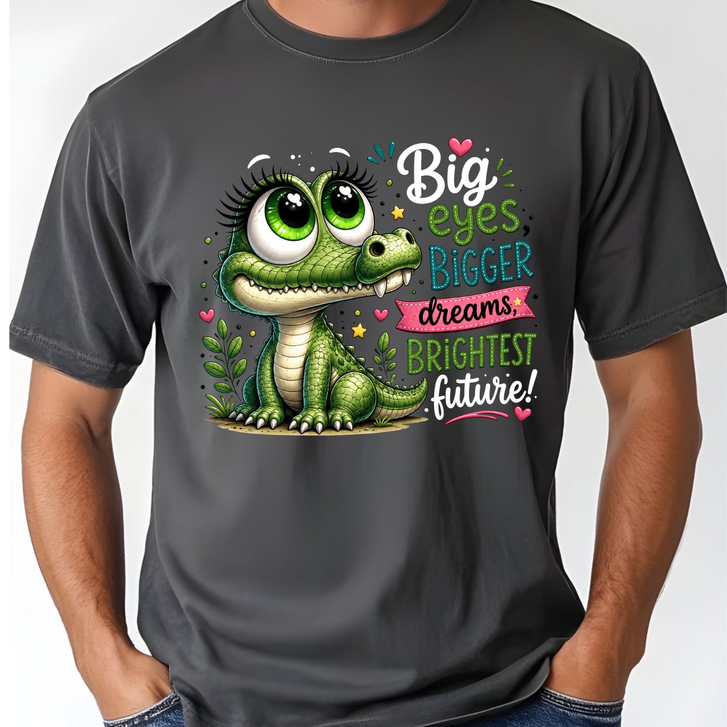 Big Eyes Bigger Dreams Alligator Baby T-Shirt, Cute Motivational Kids Tee