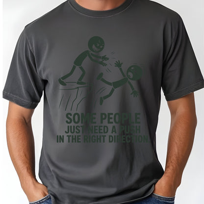 Some People Need a Push Sarcastic Humor T-Shirt, Stick Figure Cliff Tee