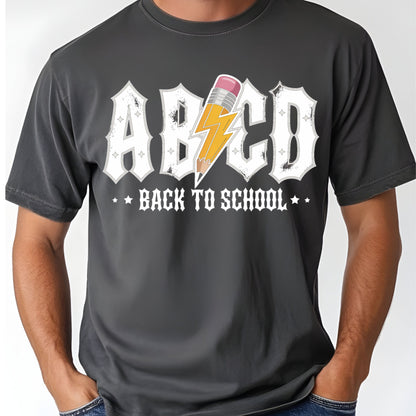 Rock Back to School ABCD Lightning Pencil T-Shirt, Teacher Student Music Tee