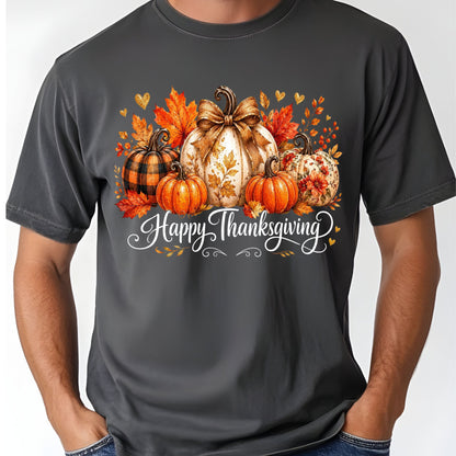 Happy Thanksgiving Fall Leaves Pumpkins Retro Autumn T-Shirt, Thanksgiving Tee