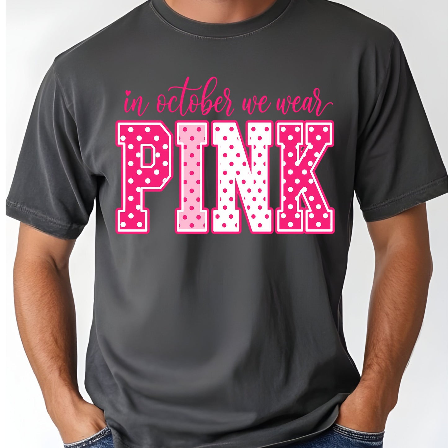 Breast Cancer Awareness In October We Wear Pink T-Shirt, Varsity Polka Dot Women Tee