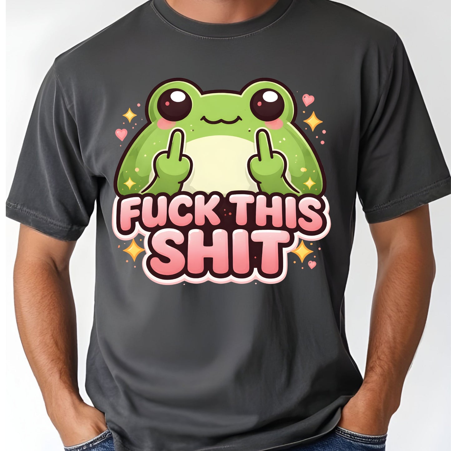 Fck This Shit Frog Sarcastic T-Shirt, Middle Finger Green Toad Sparkles Tee Sweatshirt