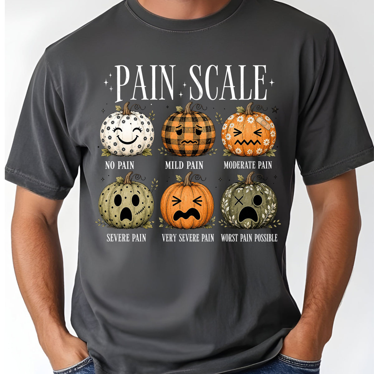 Funny Fall Pumpkin Pain Scale Nurse T-Shirt, Halloween Medical Humor Tee