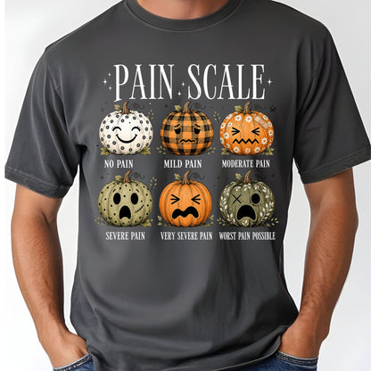 Funny Fall Pumpkin Pain Scale Nurse T-Shirt, Halloween Medical Humor Tee