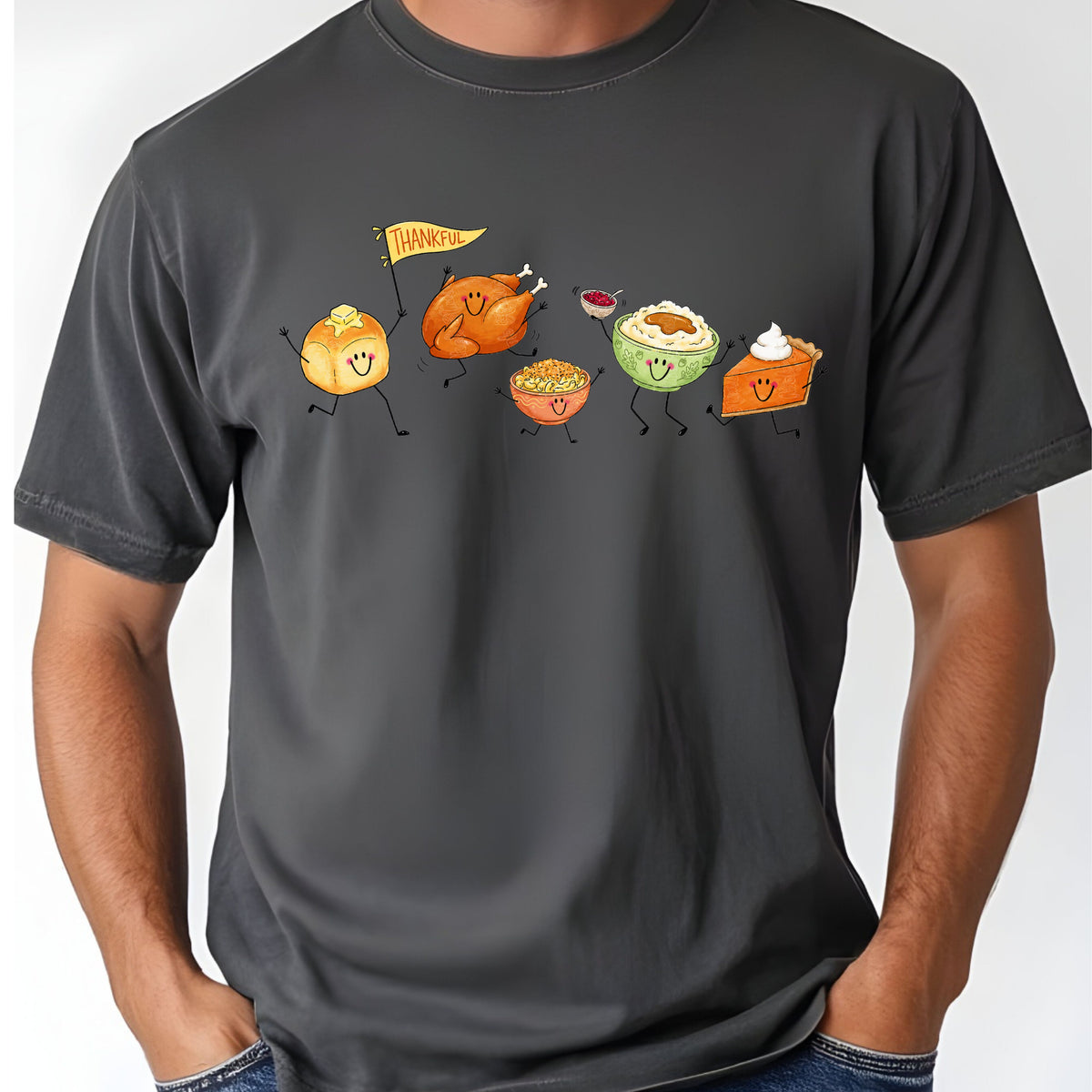 Thanksgiving Dancing Turkey T-Shirt, Food Parade Pumpkin Pie Funny Fall Tee