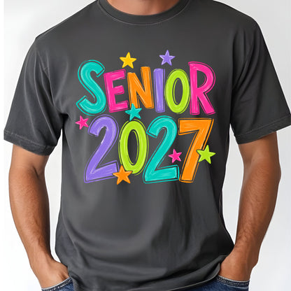 Senior 2027 Colorful Stars T-Shirt, High School Class of 2027 Graduation Tee