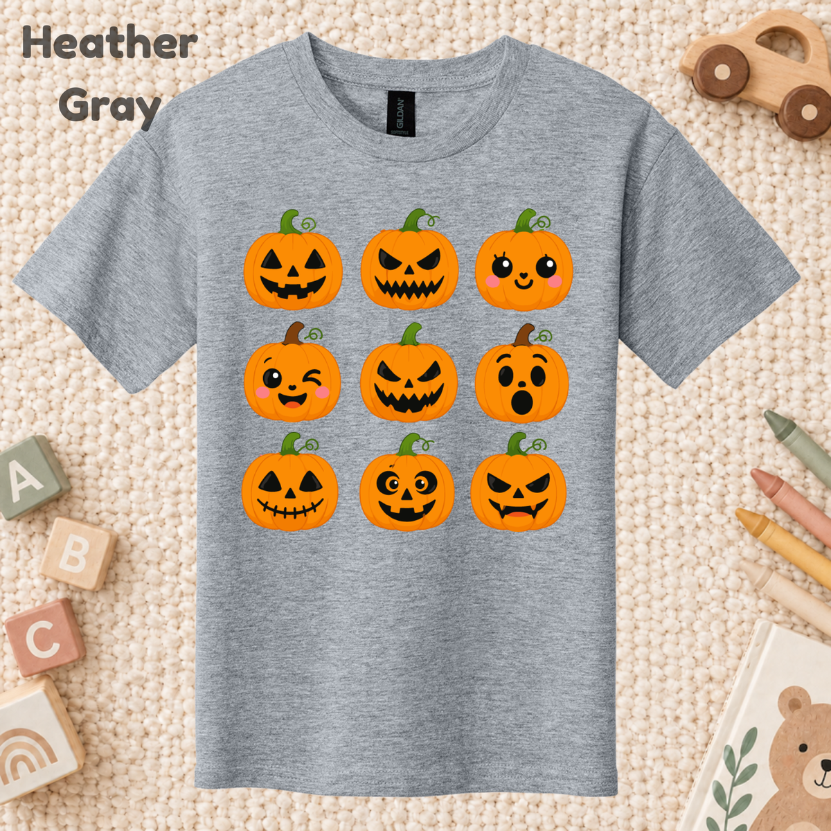 Pumpkin Faces Halloween T-Shirt for Toddler and Kids