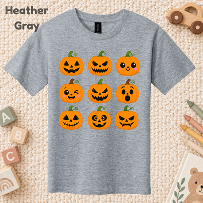 Pumpkin Faces Halloween T-Shirt for Toddler and Kids
