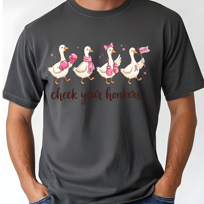 Check Your Honkers Ducks Breast Cancer Awareness T-Shirt, Pink Ribbon Boxing Gloves Geese Tee