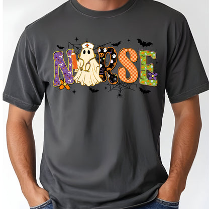 Halloween Nurse Ghost T-Shirt, Spooky Nurse Life Hat Syringe Bats Tee