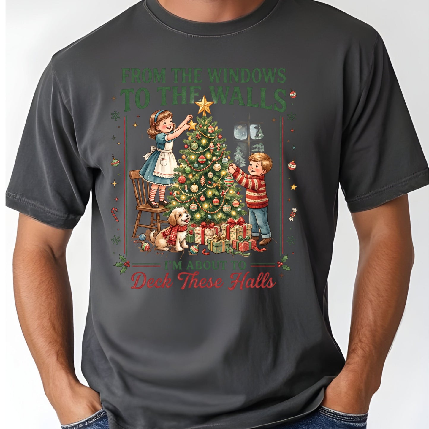 From the Windows to the Walls Christmas Tree T-Shirt, Funny Vintage Holiday Tee