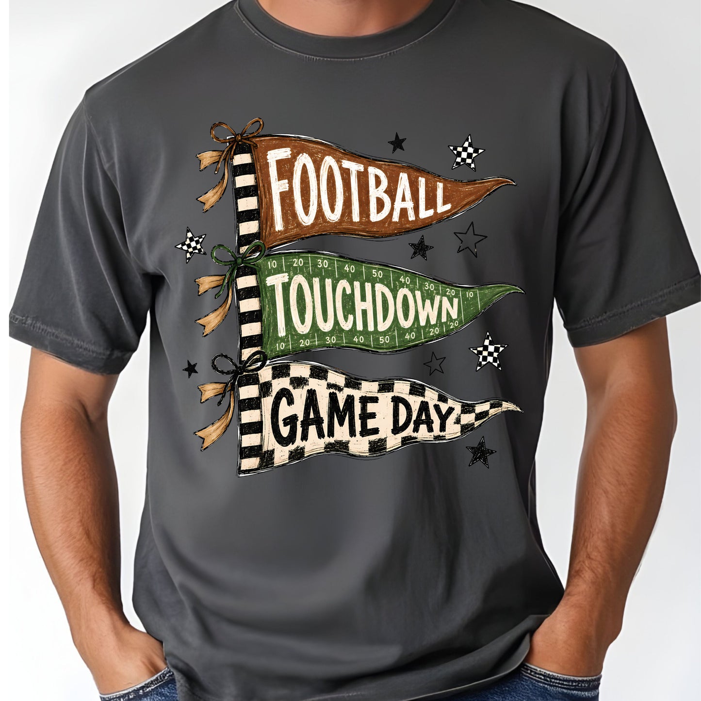 Football Game Day Pennants T-Shirt, Touchdown Flags Stars Sports Comfort Color Tee
