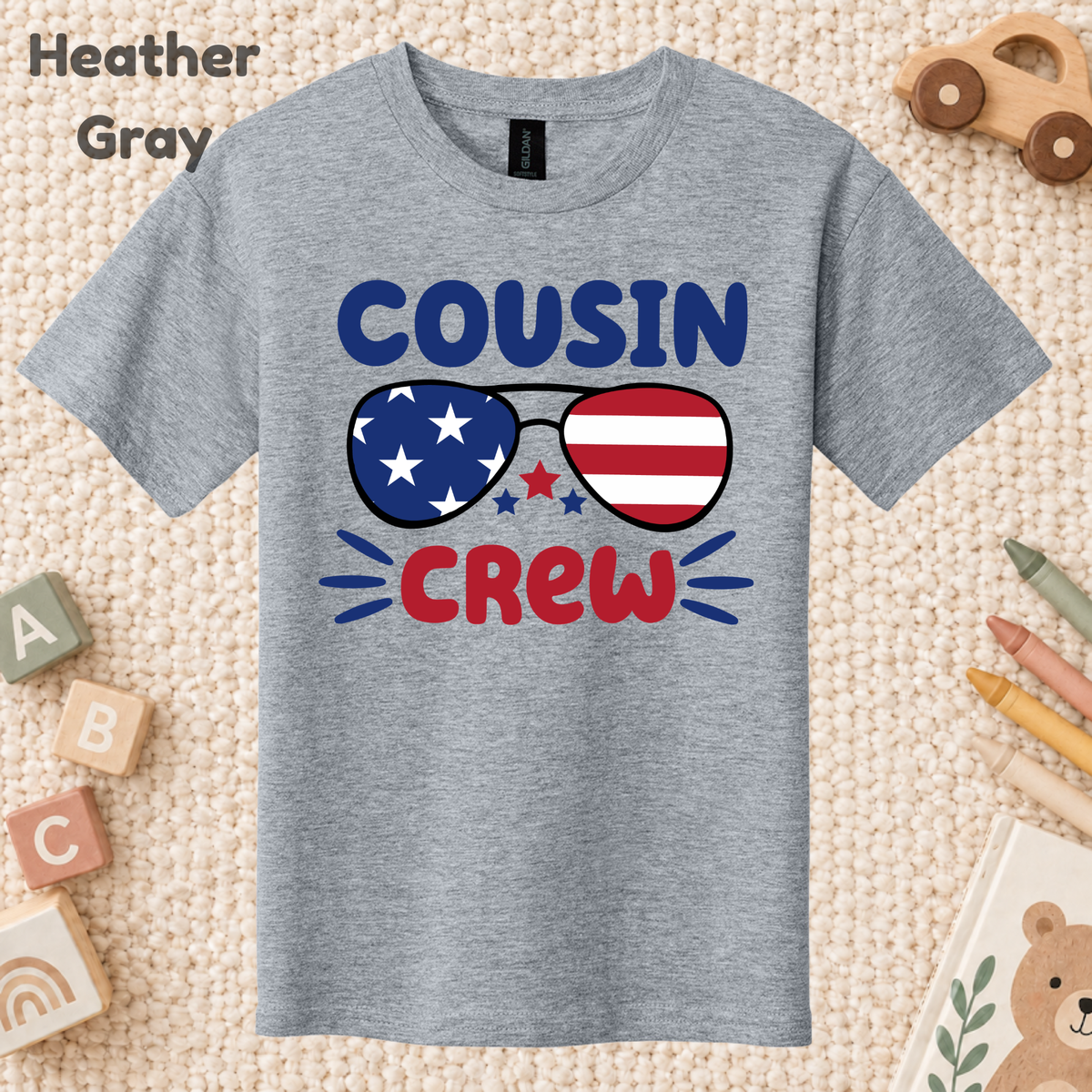 Cousin Crew T-Shirt, Patriotic USA Sunglasses Tee for Toddler and Kids
