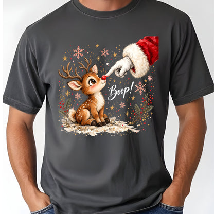 Christmas Reindeer Santa Boop Rudolph T-Shirt, Cute Baby Deer Holiday Tee