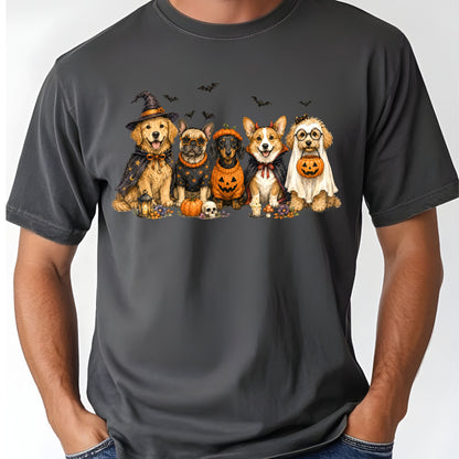 Halloween Dogs Comfort Colors T Shirts Cute Witchy Puppy Pumpkin Tees Spooky Costume Corgi Frenchie Golden Retriever Shirt Autumn Fall Graphic Hoodie