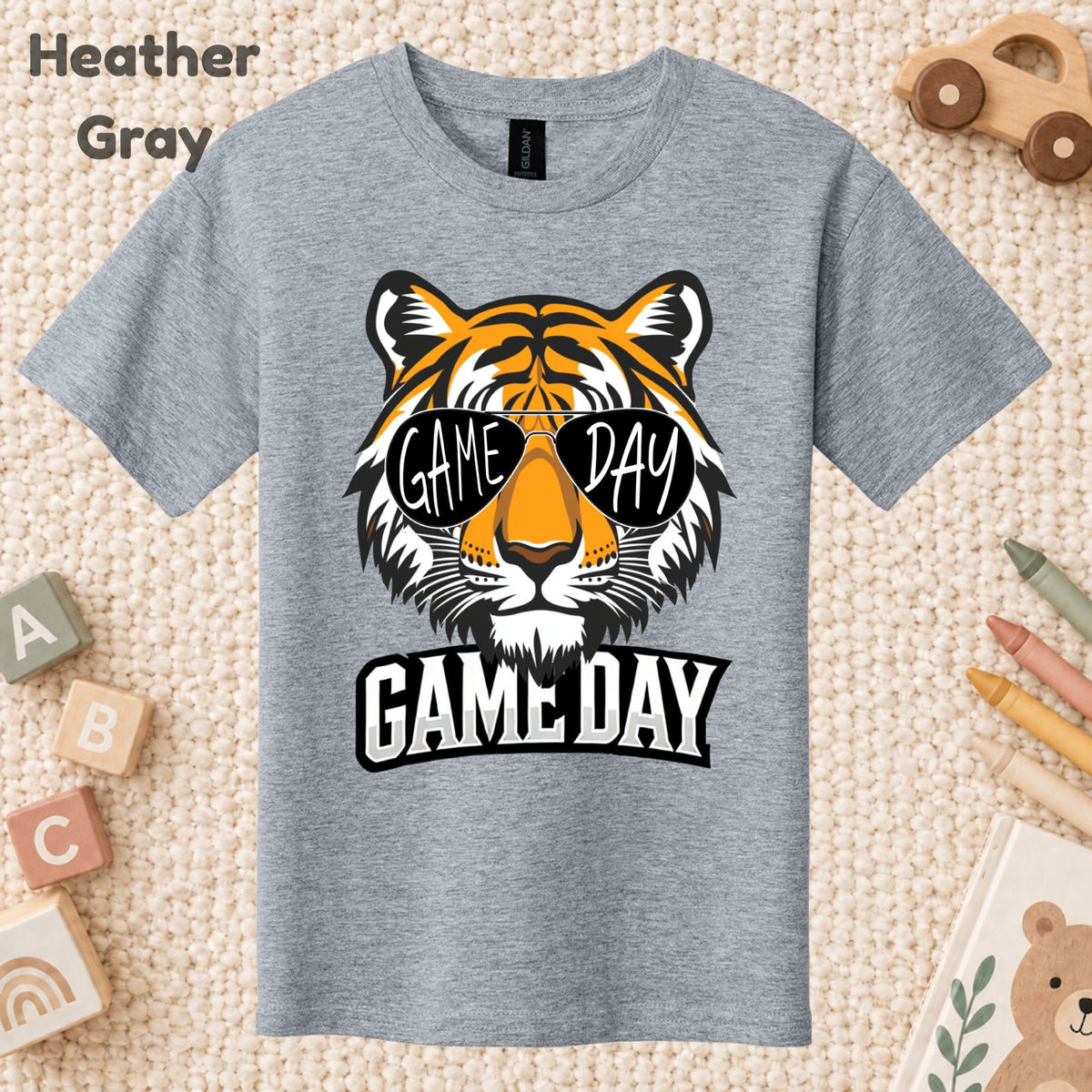 Game Day Tiger Mascot T-Shirt, Football Sports Sunglasses Team Spirit Tee for Toddler and Kids