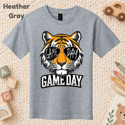 Game Day Tiger Mascot T-Shirt, Football Sports Sunglasses Team Spirit Tee for Toddler and Kids