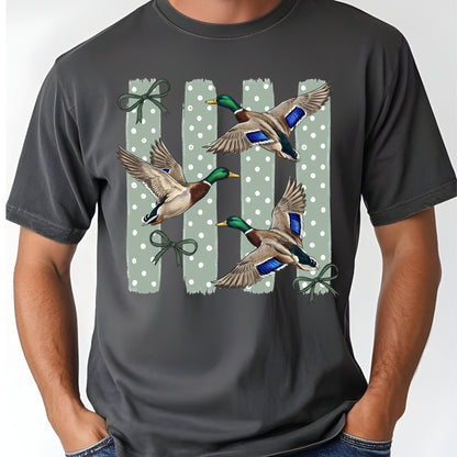 Flying Mallard Ducks Vintage T-Shirt, Green Bows Polka Dot Coquette Hunting Tee
