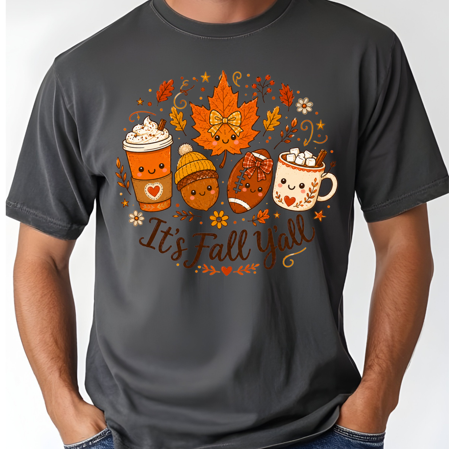 It's Fall Y'all Autumn T-Shirt, Coffee Acorn Football Cute Fall Season Tee