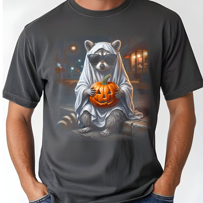 Halloween Ghost Raccoon T-Shirt, Pumpkin Trash Panda Spooky Vintage Tee