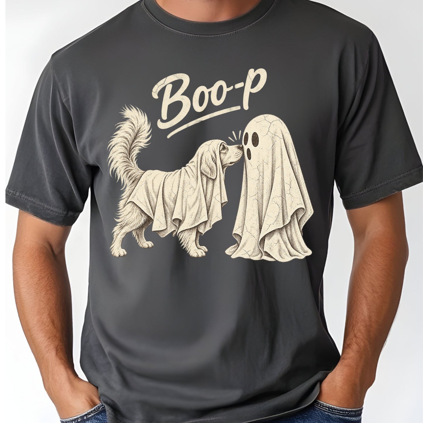 Halloween Dog Ghost Boop T-Shirt, Cute Spooky Season Golden Retriever Dog Lover Tee