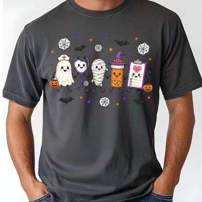 Spooky Nurse Squad Halloween Medical T-Shirt, Ghost Stethoscope Pill Bottle Tee