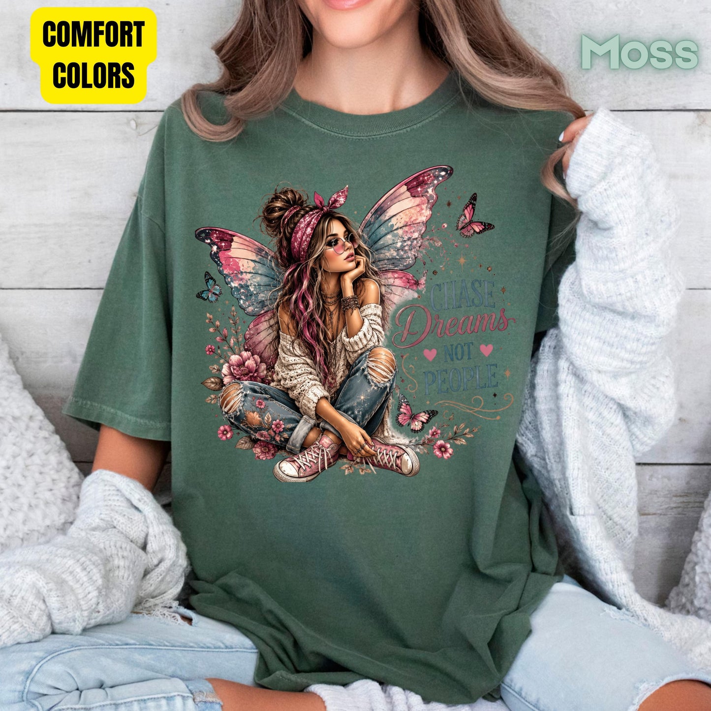 Chase Dreams Not People Fairy Girl T-Shirt, Boho Butterfly Wings Inspirational Tee