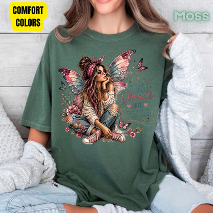 Chase Dreams Not People Fairy Girl T-Shirt, Boho Butterfly Wings Inspirational Tee