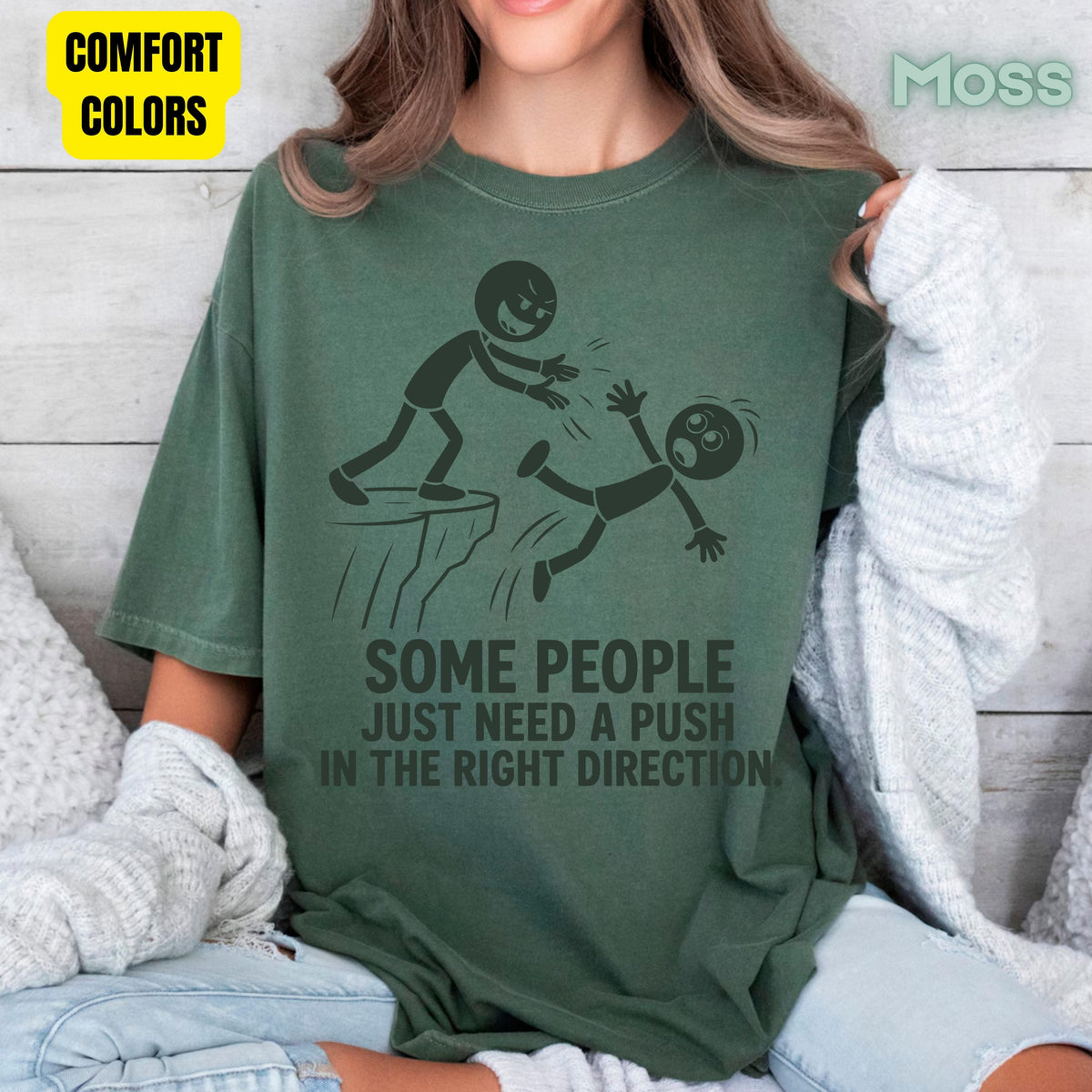 Some People Need a Push Sarcastic Humor T-Shirt, Stick Figure Cliff Tee
