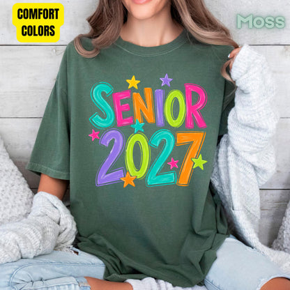 Senior 2027 Colorful Stars T-Shirt, High School Class of 2027 Graduation Tee