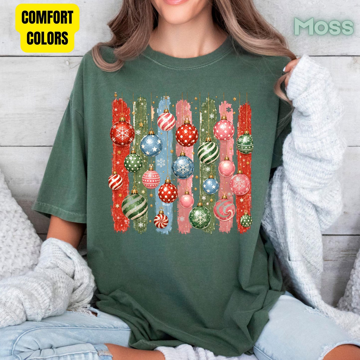 Christmas Ornaments DTF Transfers, Colorful Paint Strokes Holiday Baubles Festive Ready to Press