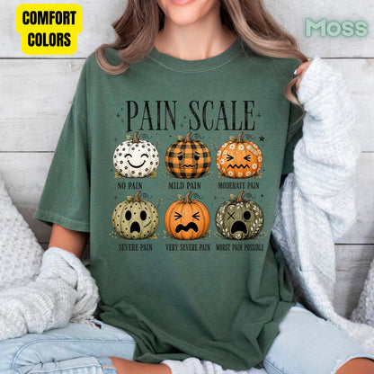 Funny Fall Pumpkin Pain Scale Nurse T-Shirt, Halloween Medical Humor Tee