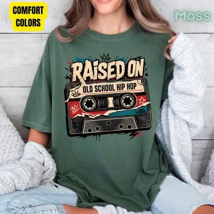 Vintage Cassette Tape Raised on Old School T-Shirt, Hip Hop Retro Music Graffiti Crown Tee