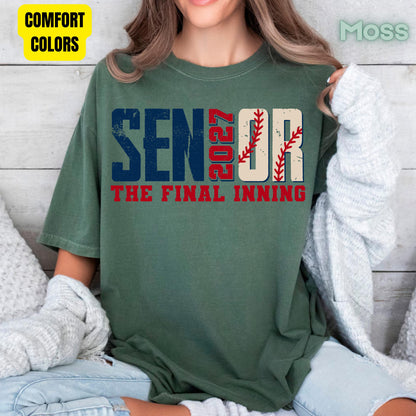 Senior Baseball 2027 The Final Inning T-Shirt, Class of 2027 Distressed Stitches Graduation Tee