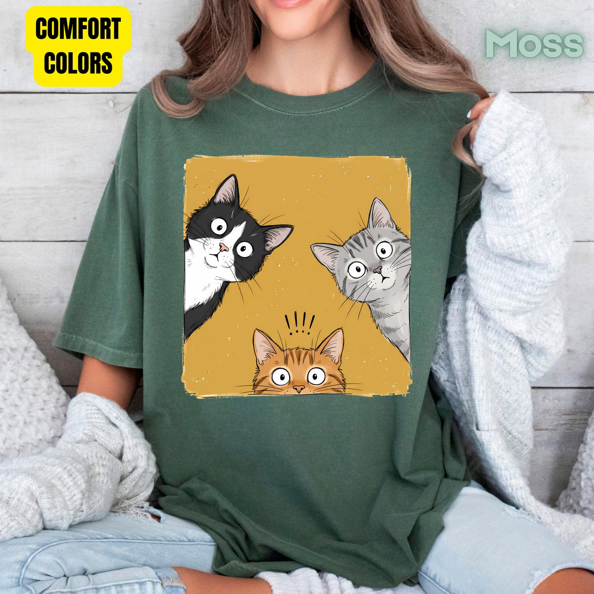 Curious Cats Peeking Cats T-Shirt, Funny Cat Lover Kittens Tee