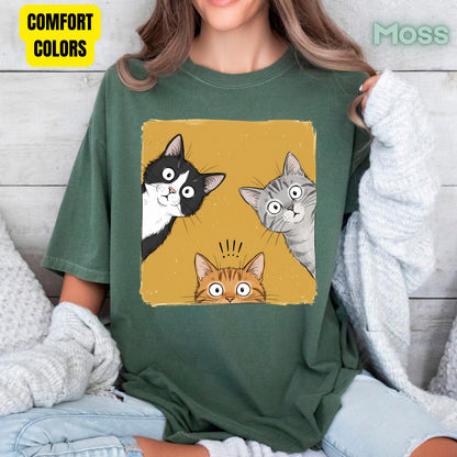 Curious Cats Peeking Cats T-Shirt, Funny Cat Lover Kittens Tee