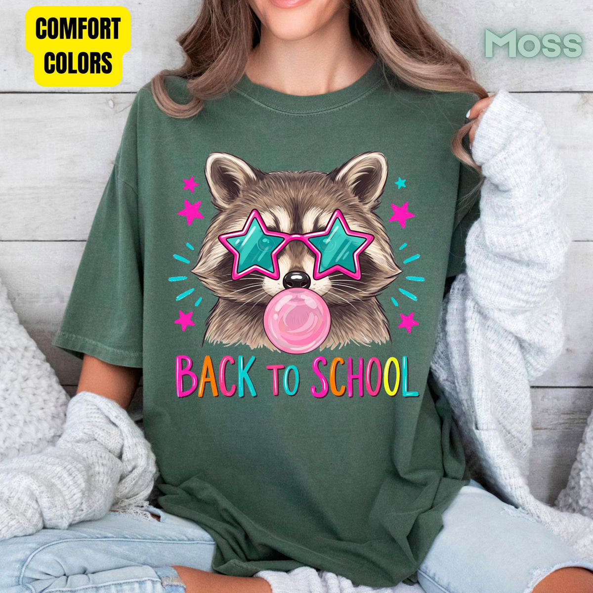 Back to School Raccoon T-Shirt, Star Sunglasses Bubblegum Trash Panda Comfort Color Tee