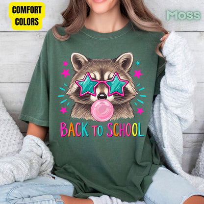 Back to School Raccoon T-Shirt, Star Sunglasses Bubblegum Trash Panda Comfort Color Tee