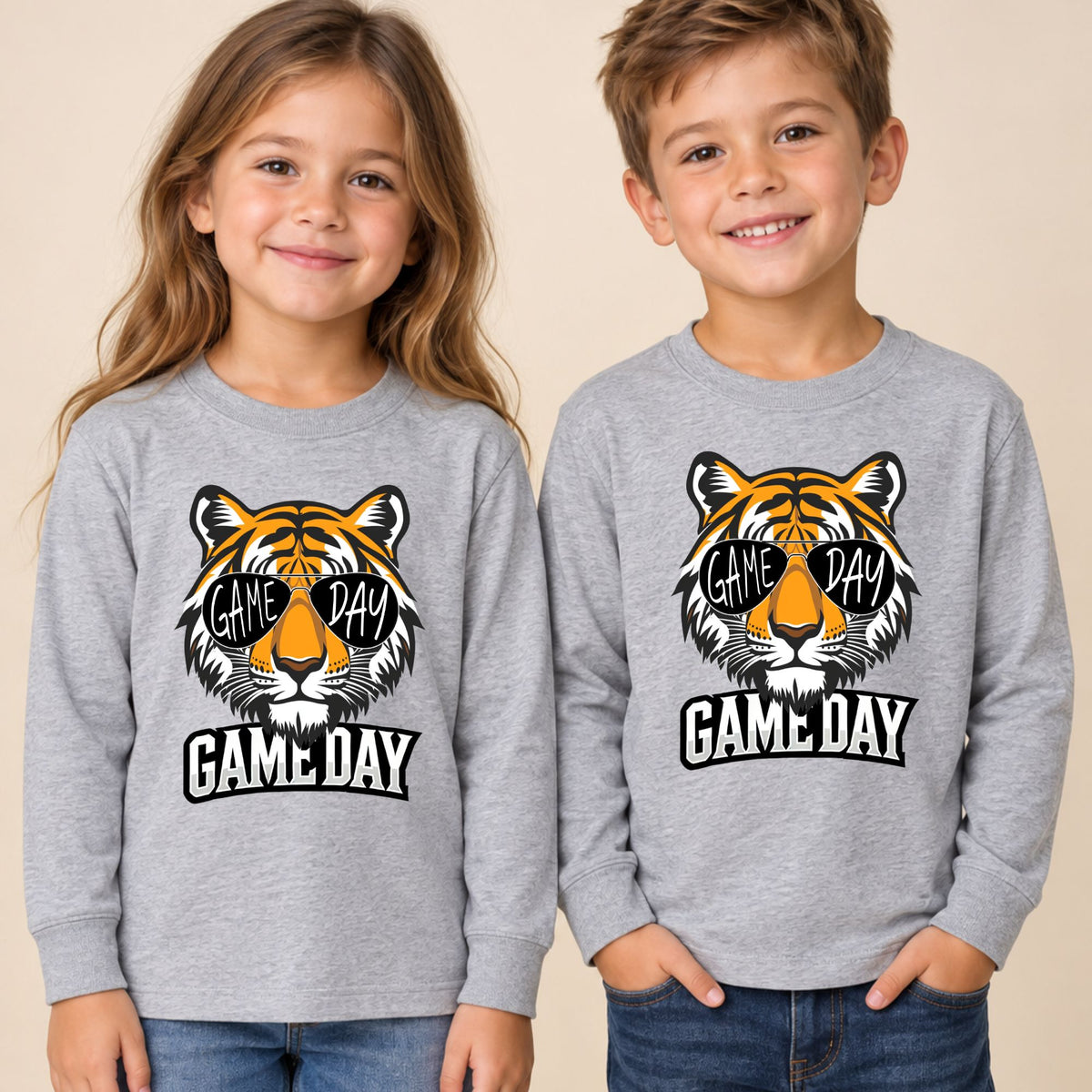Game Day Tiger Mascot T-Shirt, Football Sports Sunglasses Team Spirit Tee for Toddler and Kids