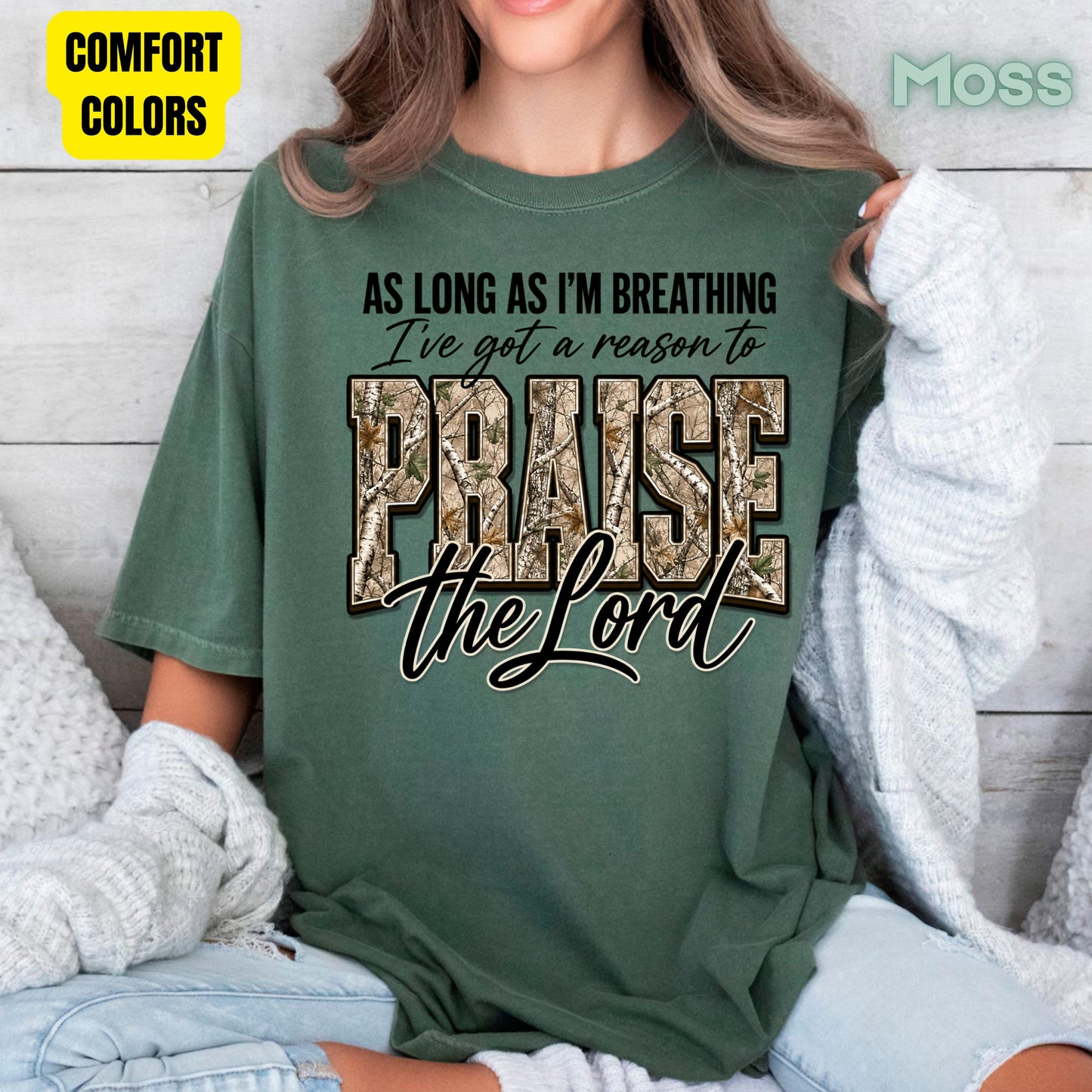 Praise the Lord Christian Camo T-Shirt, Faith Hunting Quote Comfort Color Tee