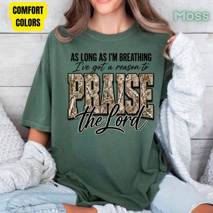 Praise the Lord Christian Camo T-Shirt, Faith Hunting Quote Comfort Color Tee